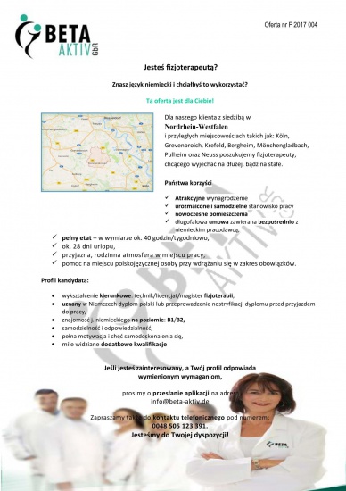 Praca, oferta dla fizjoterapeuty- Nordrhein-Westfalen 