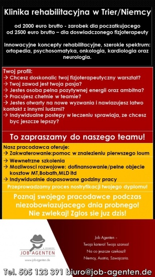 Fizjoterapeuta klinika w Trier oferta pracy