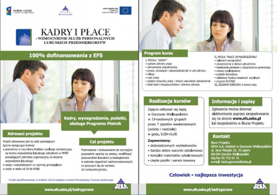 Kurs "Kadry i płace" - 100% dofinansowania z EFS ! 