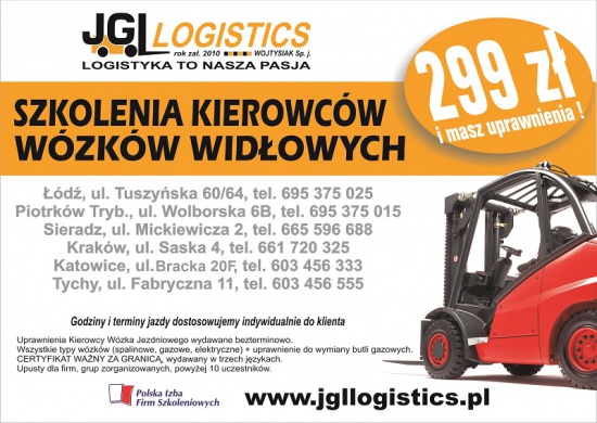 Kurs wózki widłowe specjalne - Łódź - cena 299 zł.